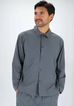 Calvin Klein heren pyjama met knoopjes, middenblauw gestreept