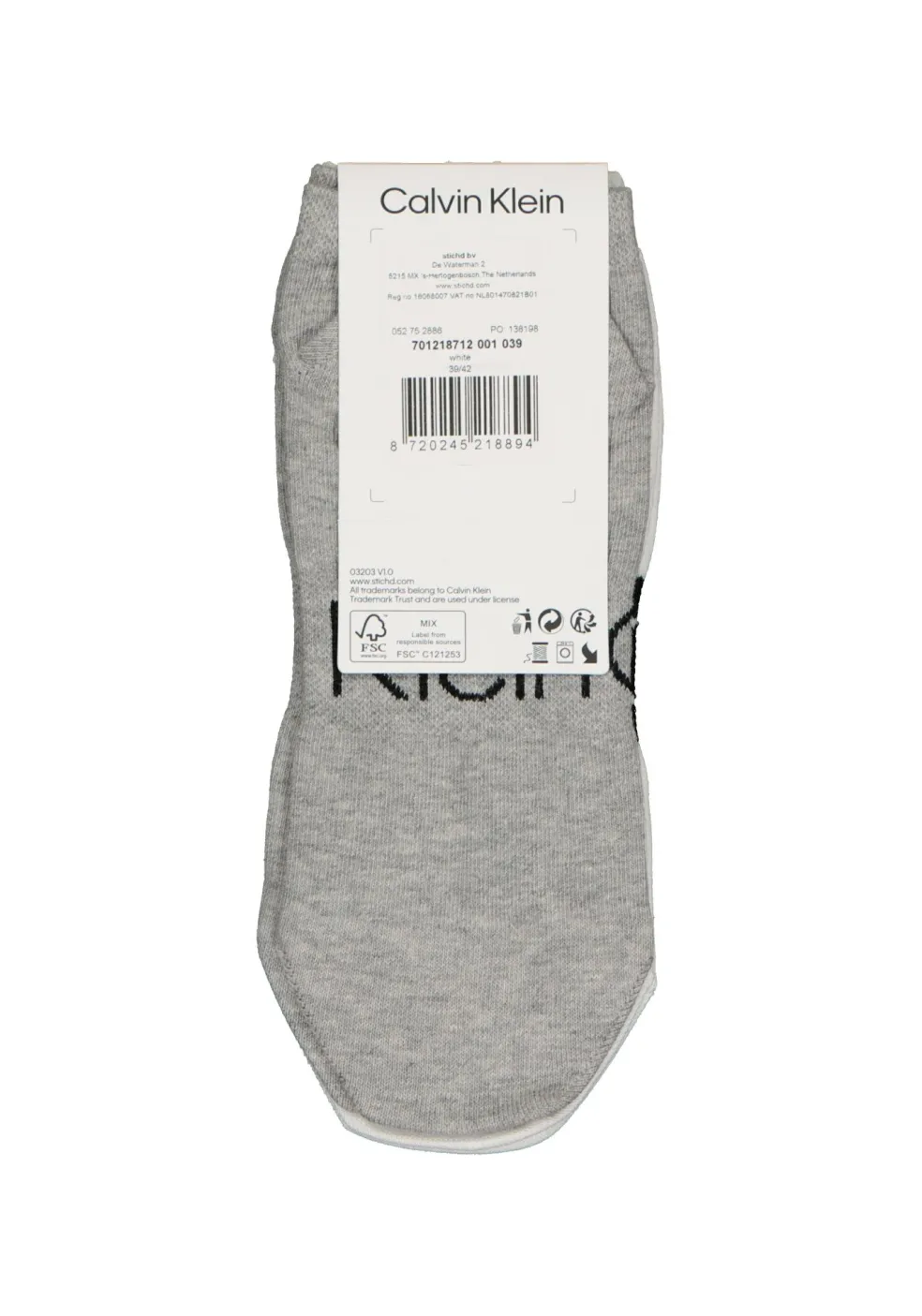 Calvin Klein herensokken Dirk (2-pack), enkelsokken, wit en grijs met logo
