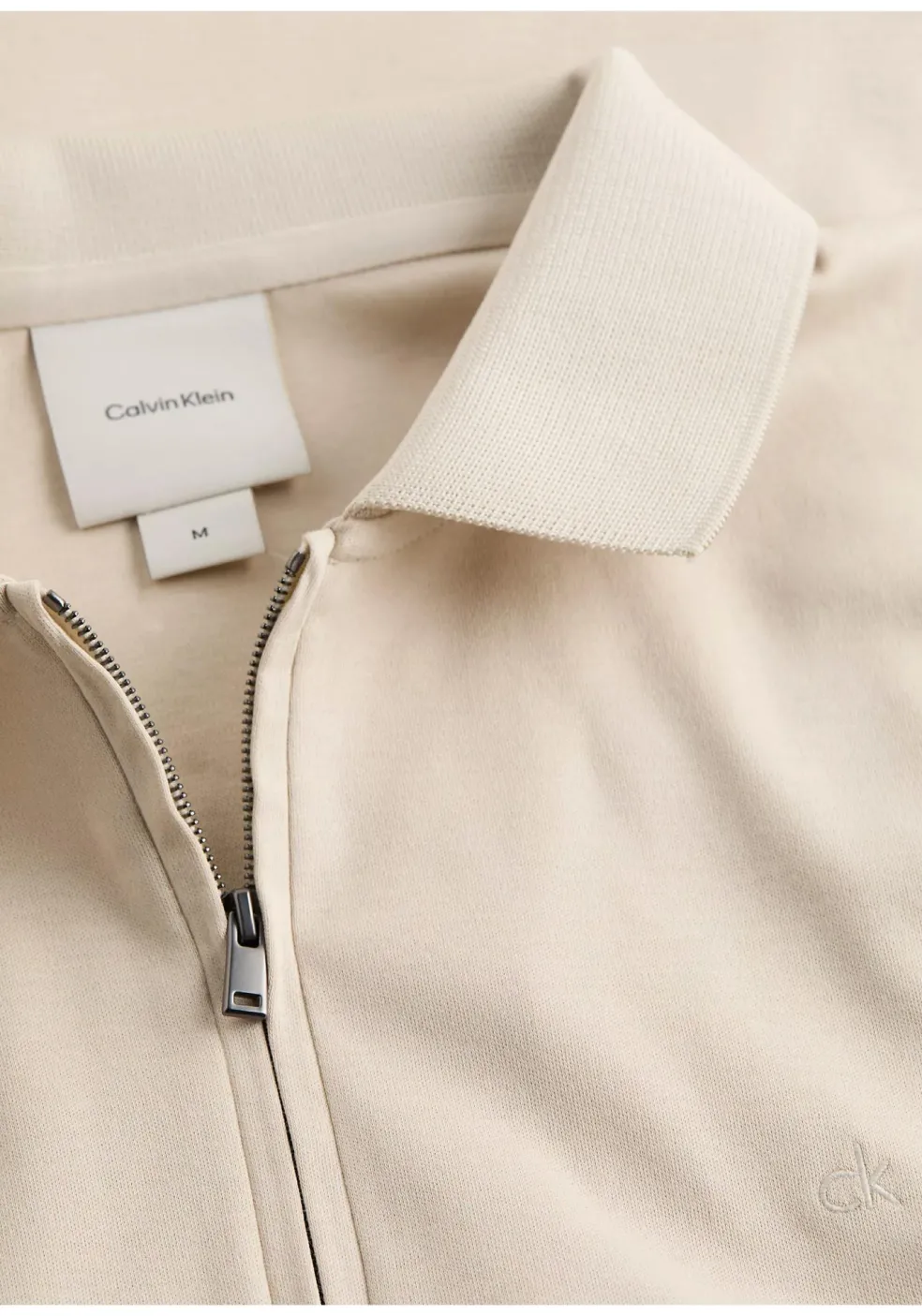 Calvin Klein Liquid Touch Zip Regular Polo, heren poloshirt, offwhite
