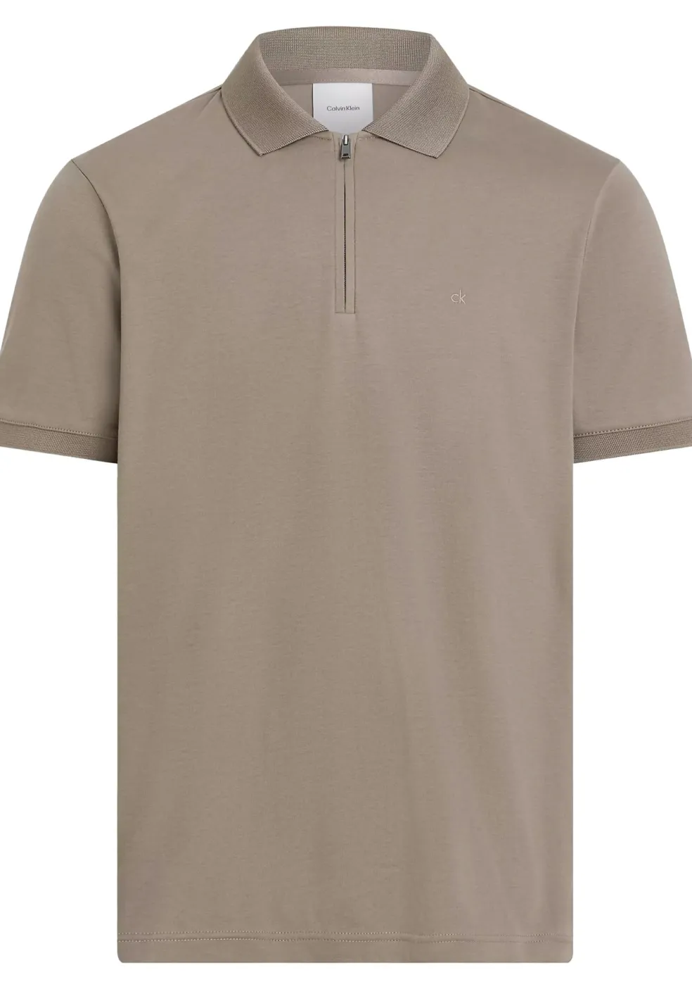 Calvin Klein Liquid Touch Zip Regular Polo, heren poloshirt, taupe
