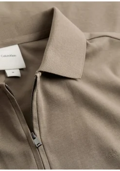 Calvin Klein Liquid Touch Zip Regular Polo, heren poloshirt, taupe