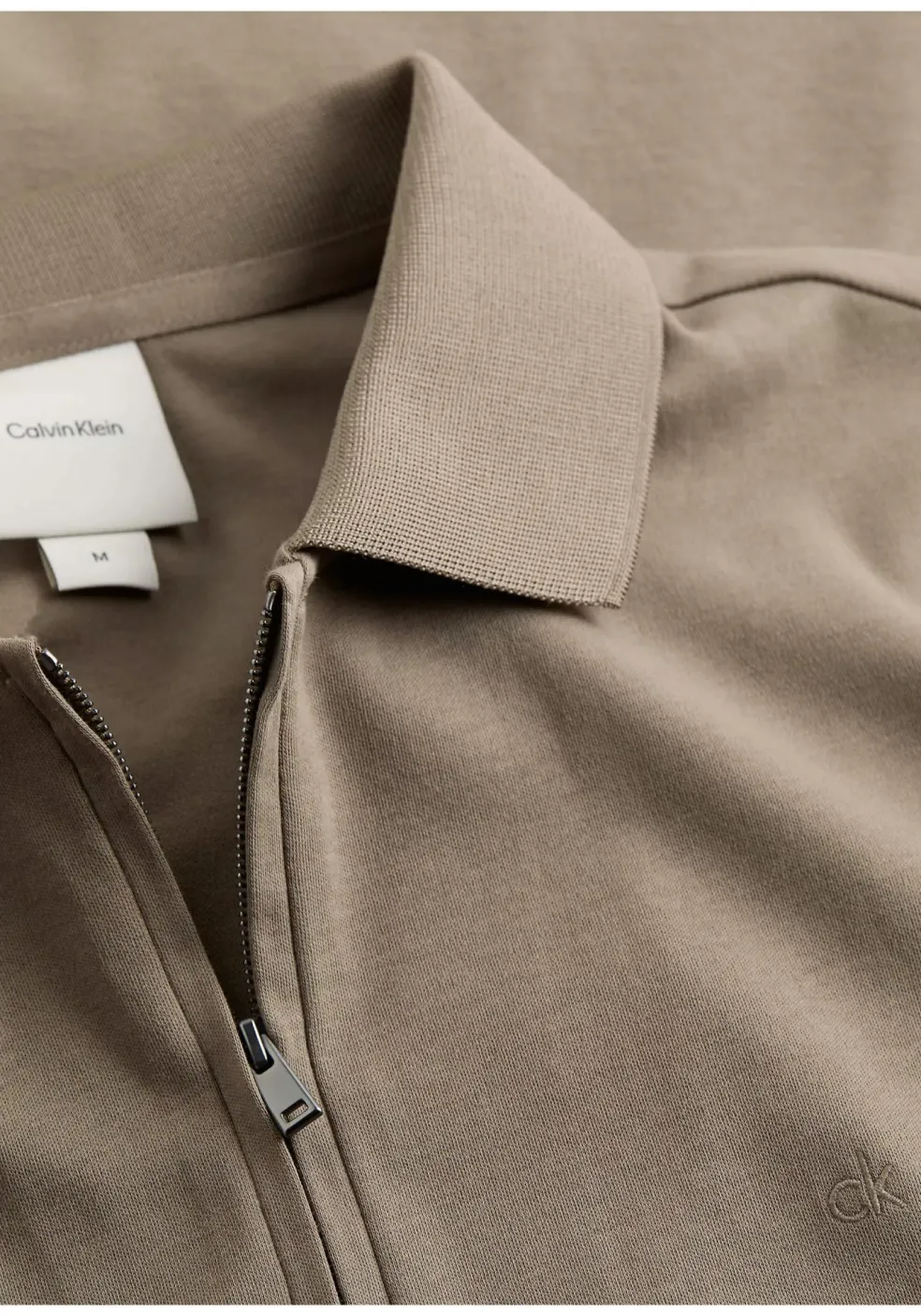 Calvin Klein Liquid Touch Zip Regular Polo, heren poloshirt, taupe