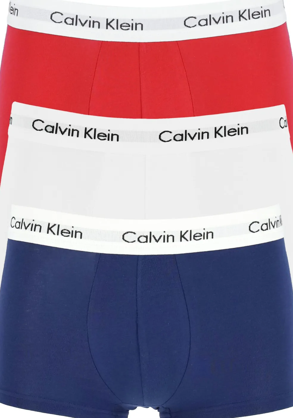Calvin Klein low rise trunks (3-pack), lage heren boxers kort, rood, wit en blauw