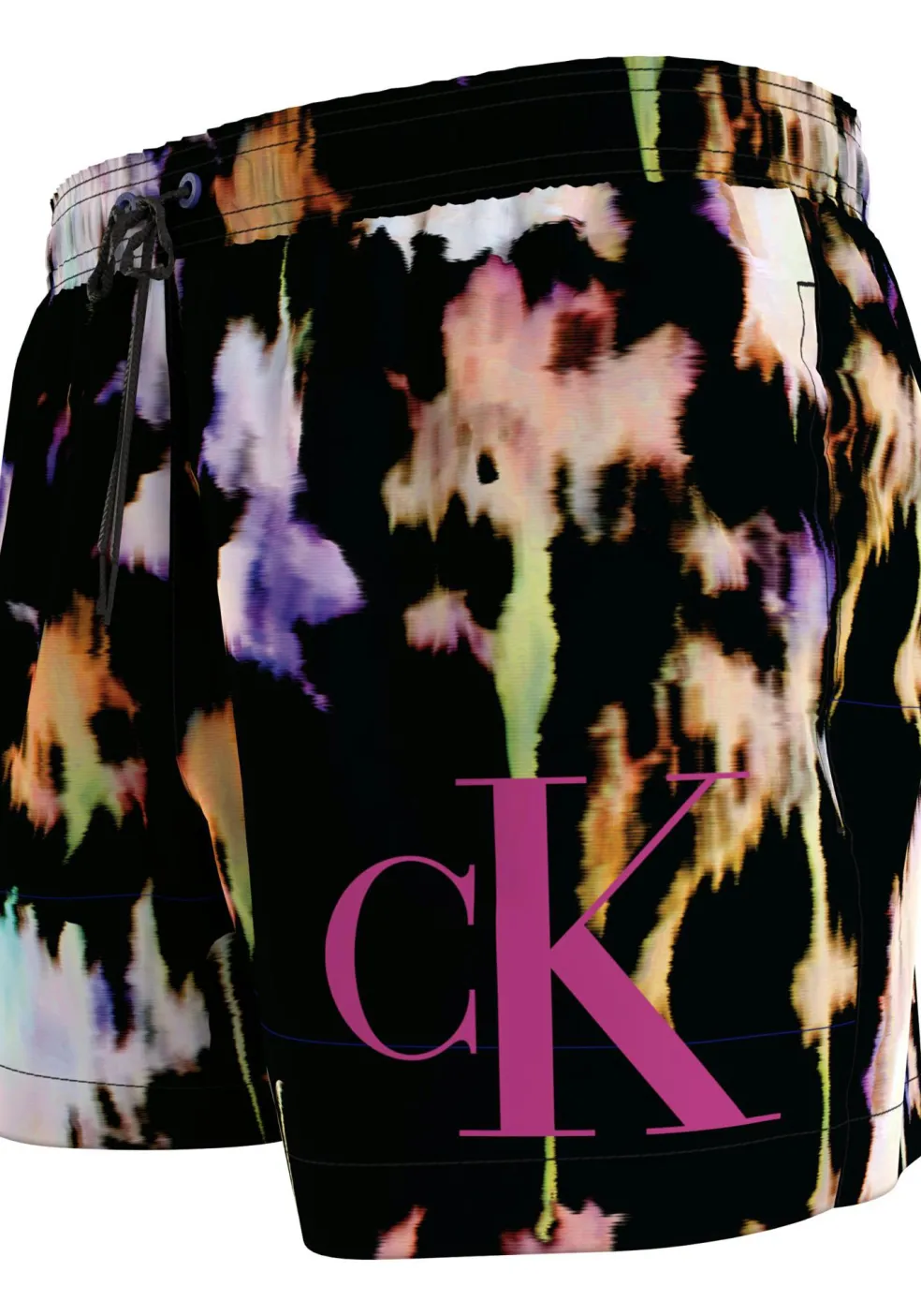 Calvin Klein Short Drawstring swimshort, heren zwembroek, zwart met gekleurd dessin