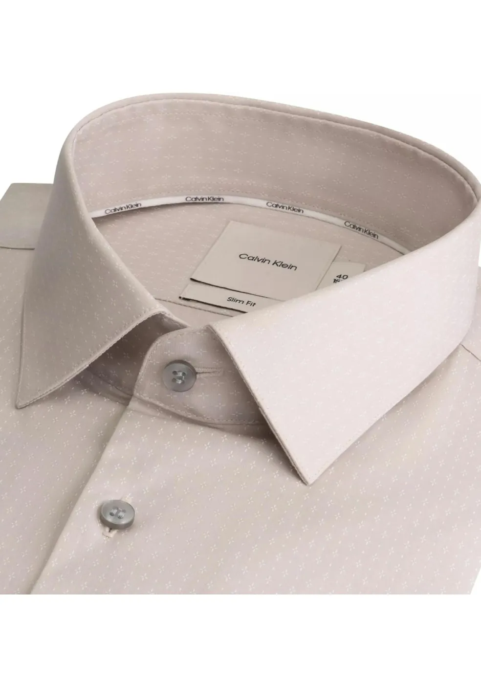 Calvin Klein slim fit overhemd, popeline, beige met wit dessin