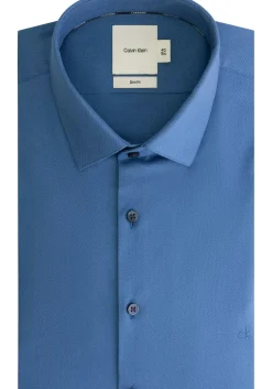 Calvin Klein slim fit overhemd, structuur, middenblauw