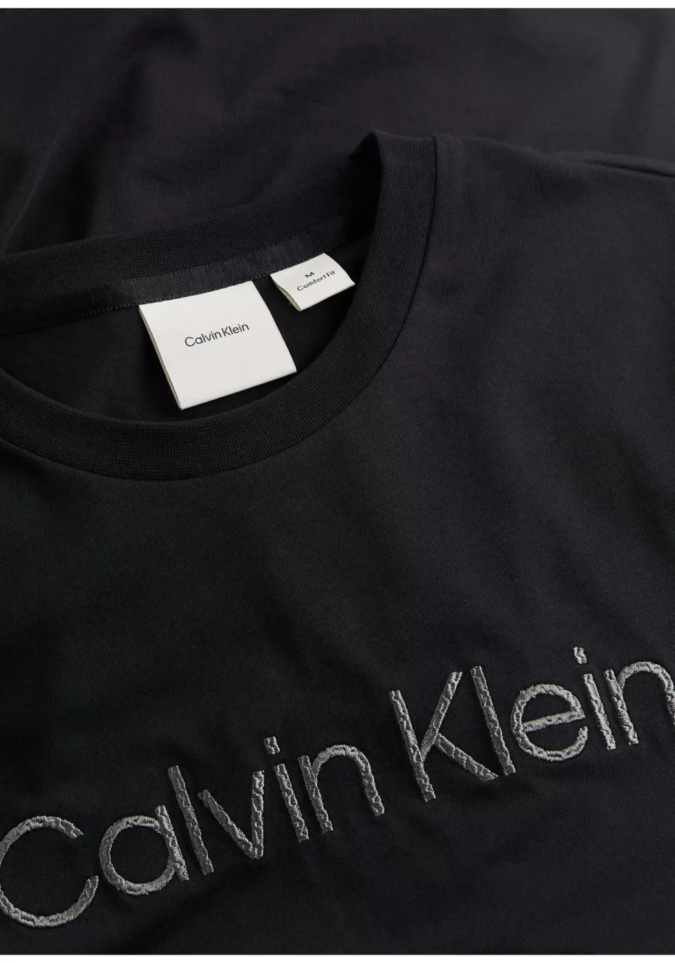 Calvin Klein Textured Embroidery T-shirt, heren T-shirt korte mouw O-hals, zwart