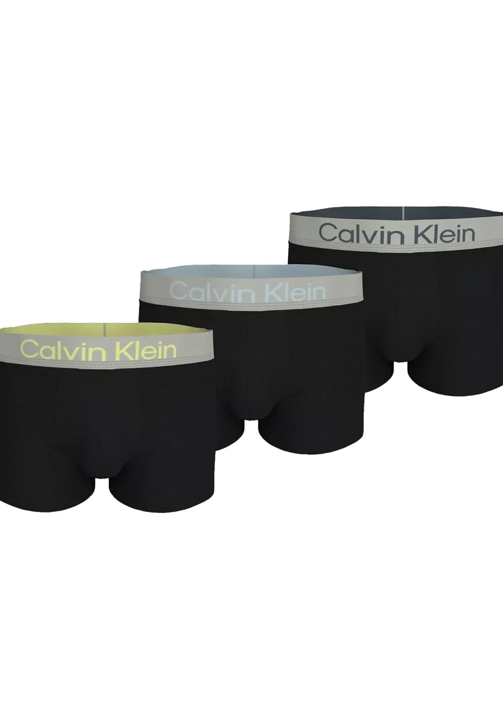 Calvin Klein Trunks (3-pack), heren boxers normale lengte, zwart met gekleurde tailleband