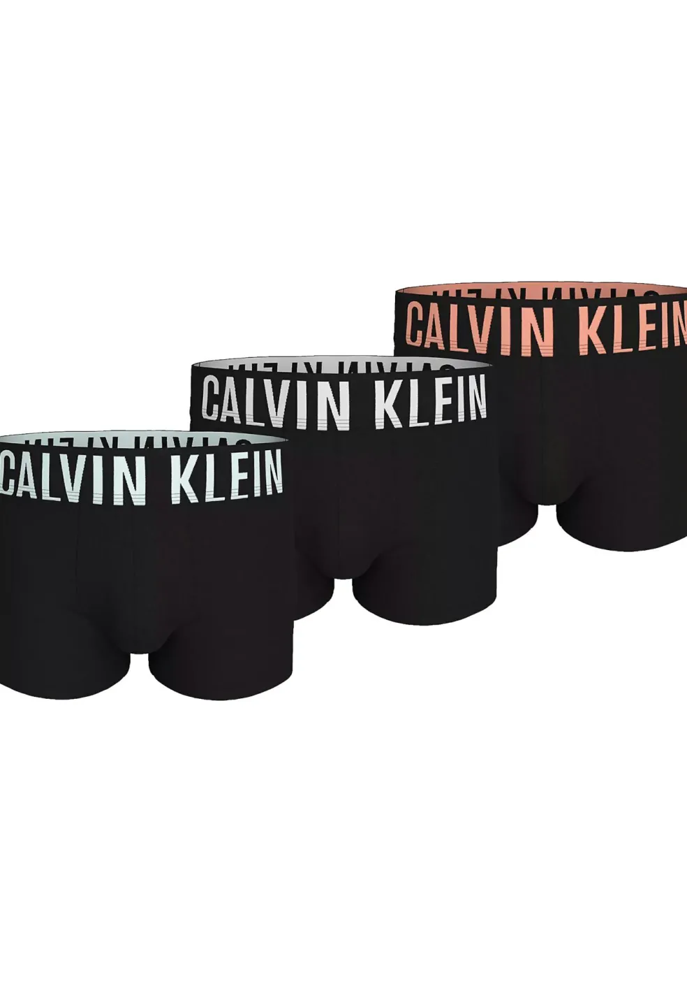 Calvin Klein Trunks (3-pack), heren boxers normale lengte, zwart met gekleurde tailleband