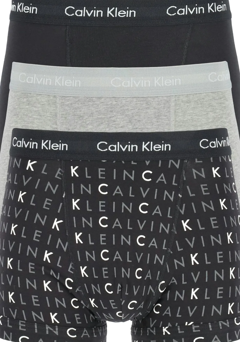 Calvin Klein trunks (3-pack), heren boxers normale lengte, zwart, grijs en logo print
