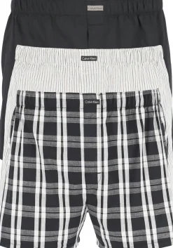 Calvin Klein Woven Boxers (3-pack), wijde heren boxershorts katoen, zwart, gestreept en geruit