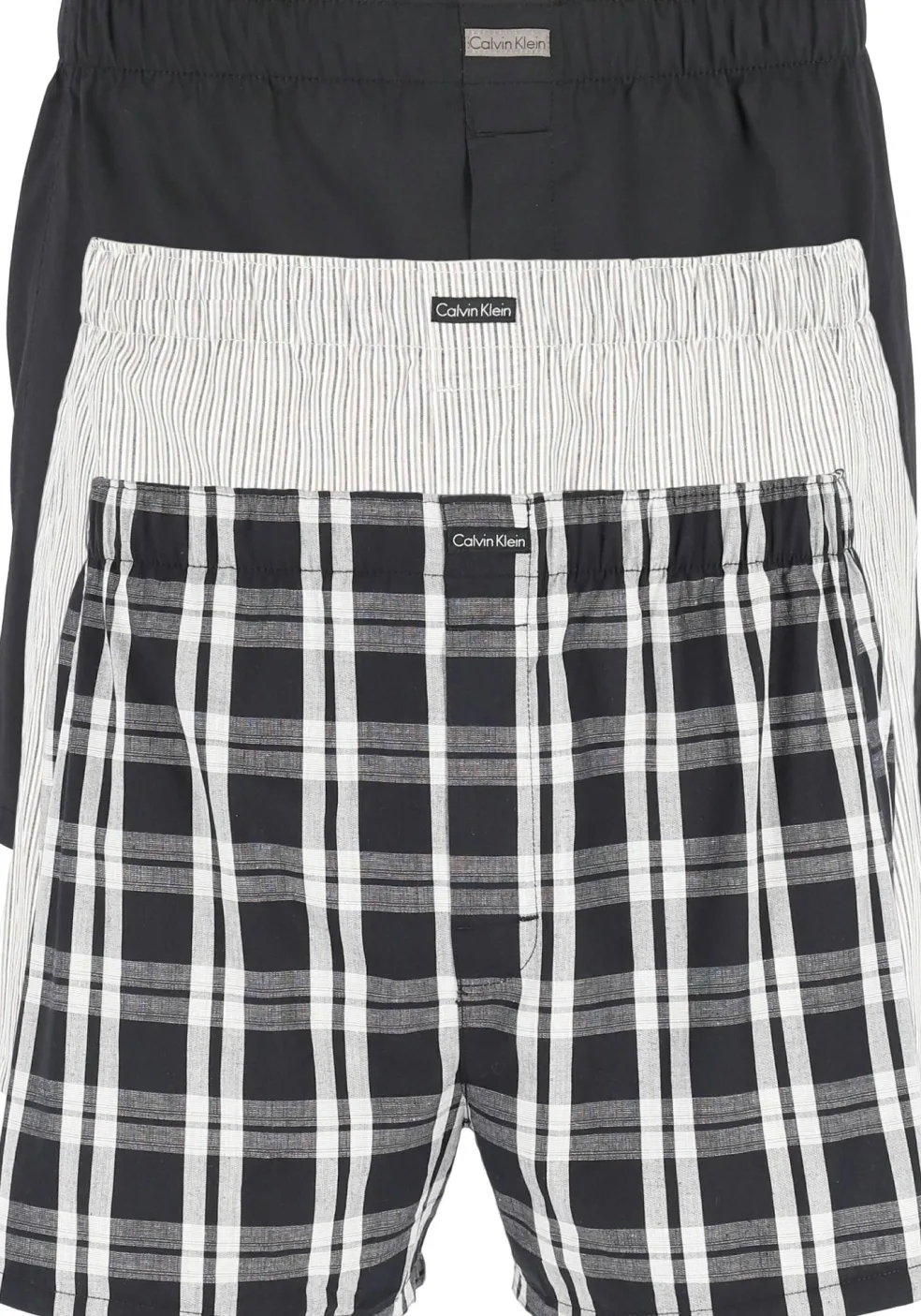 Calvin Klein Woven Boxers (3-pack), wijde heren boxershorts katoen, zwart, gestreept en geruit