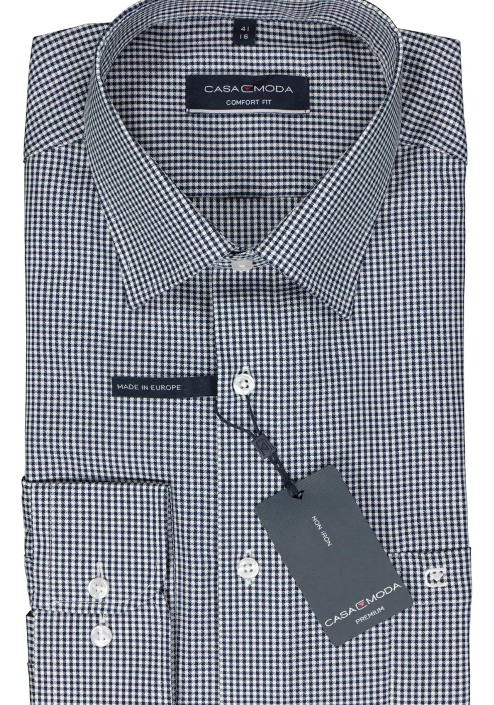 CASA MODA comfort fit overhemd, twill, blauw met wit geruit