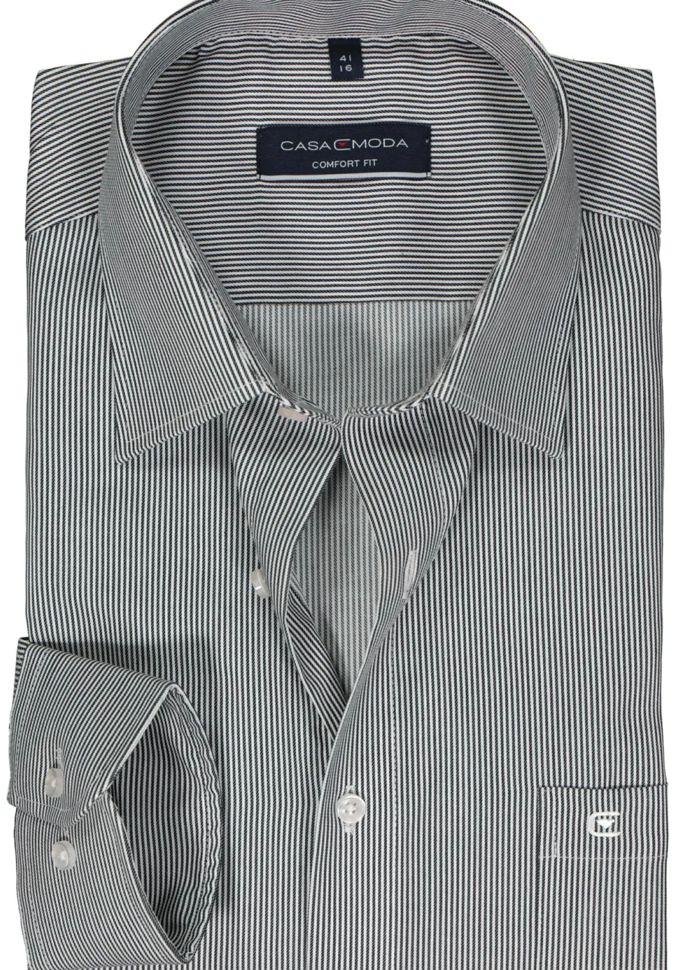 CASA MODA comfort fit overhemd, twill, zwart gestreept
