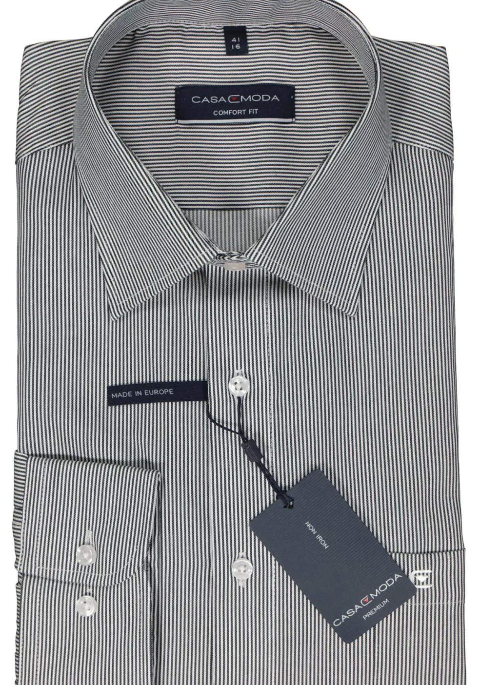 CASA MODA comfort fit overhemd, twill, zwart gestreept