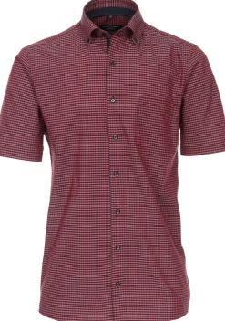 CASA MODA comfort fit overhemd, korte mouw, popeline, rood geruit