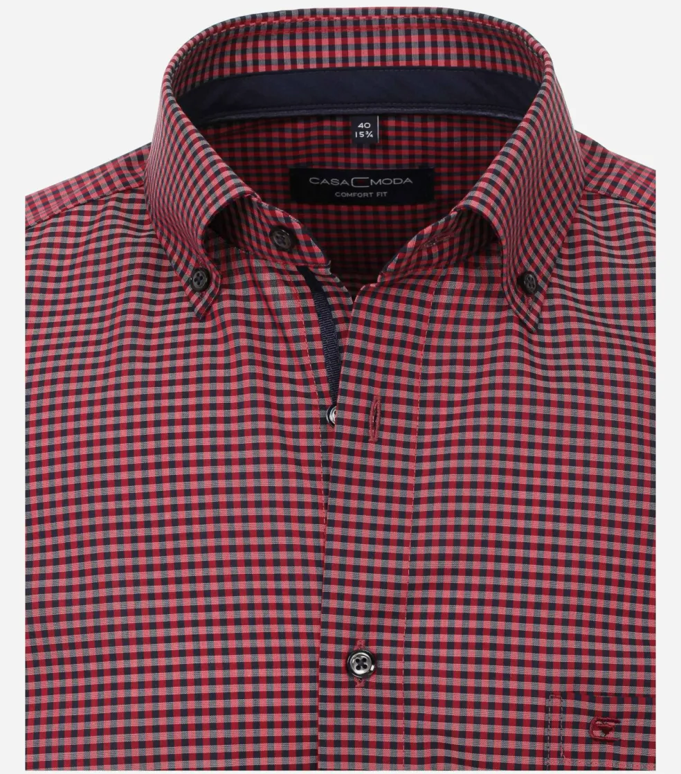 CASA MODA comfort fit overhemd, popeline, rood met blauw geruit
