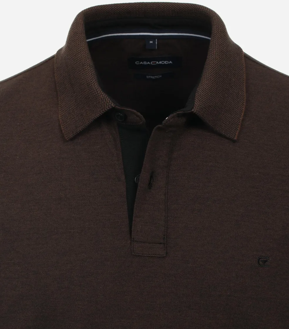 CASA MODA comfort fit polo lange mouw, donkerbruin