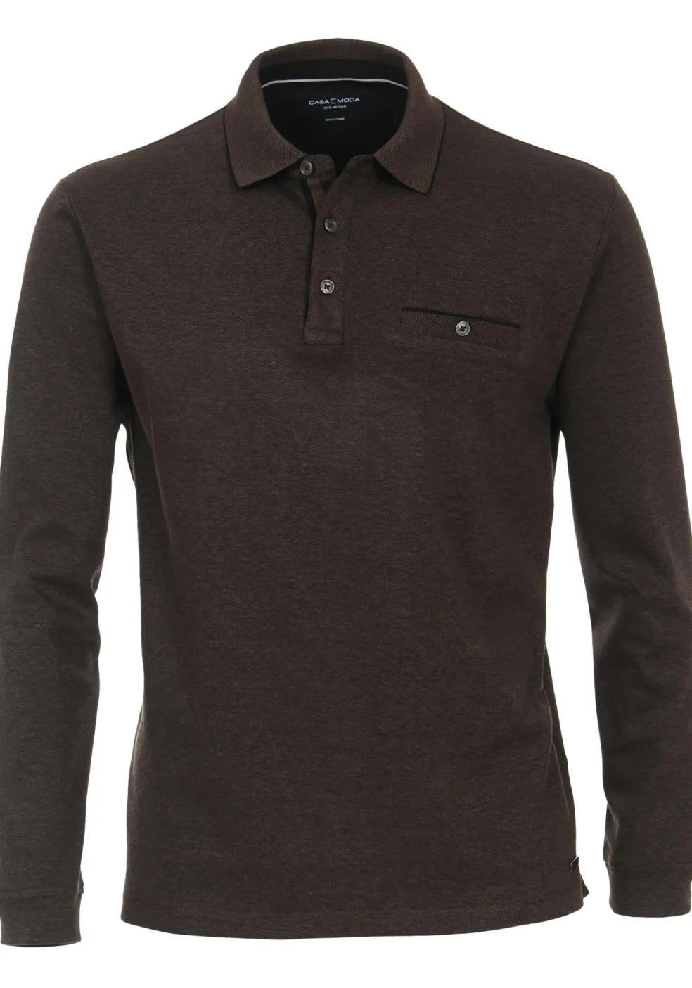 CASA MODA comfort fit polo lange mouw, donkerbruin gestreept