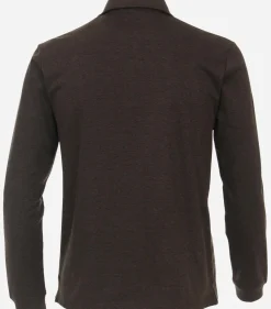 CASA MODA comfort fit polo lange mouw, donkerbruin gestreept