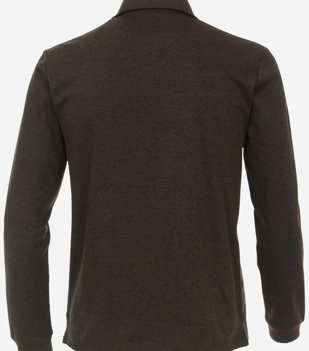CASA MODA comfort fit polo lange mouw, donkerbruin gestreept