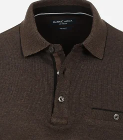 CASA MODA comfort fit polo lange mouw, donkerbruin gestreept