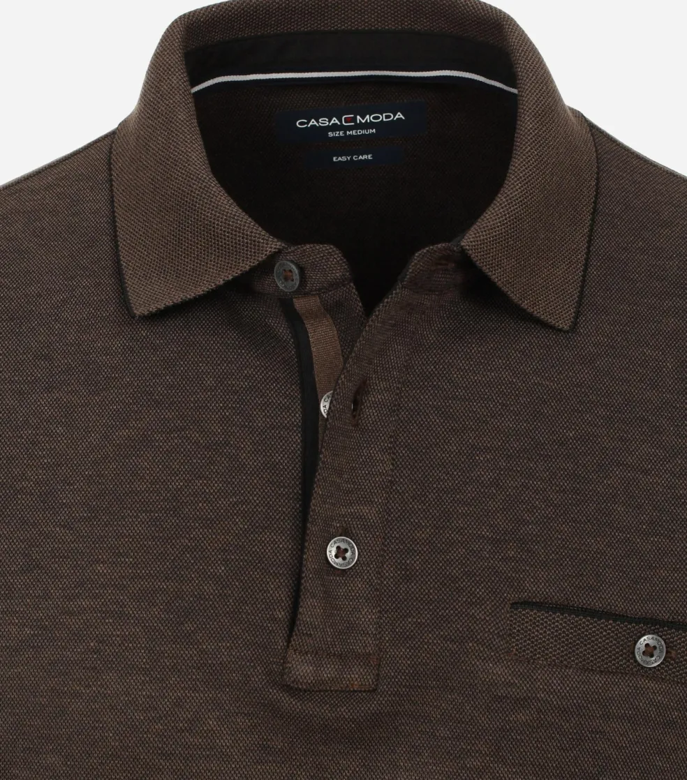 CASA MODA comfort fit polo lange mouw, donkerbruin gestreept