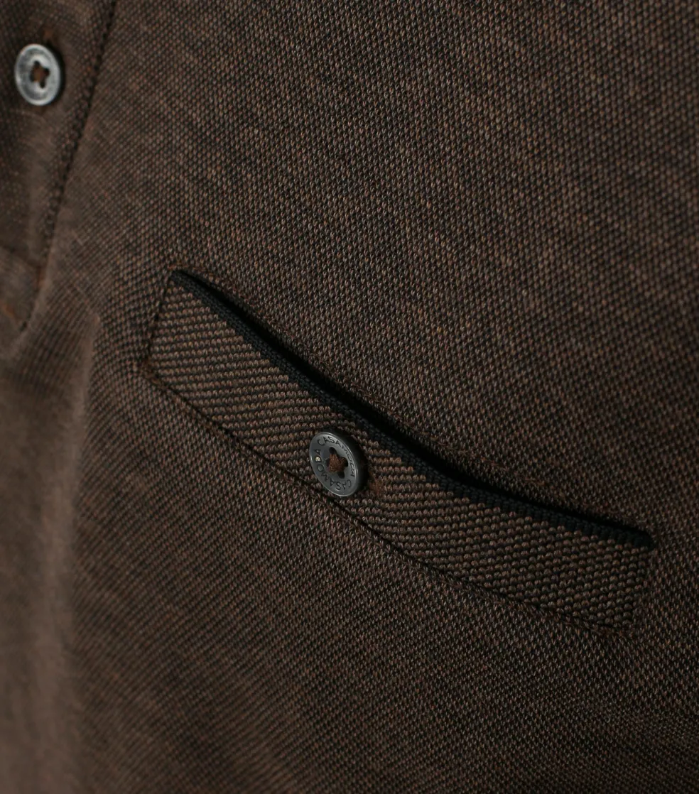 CASA MODA comfort fit polo lange mouw, donkerbruin gestreept