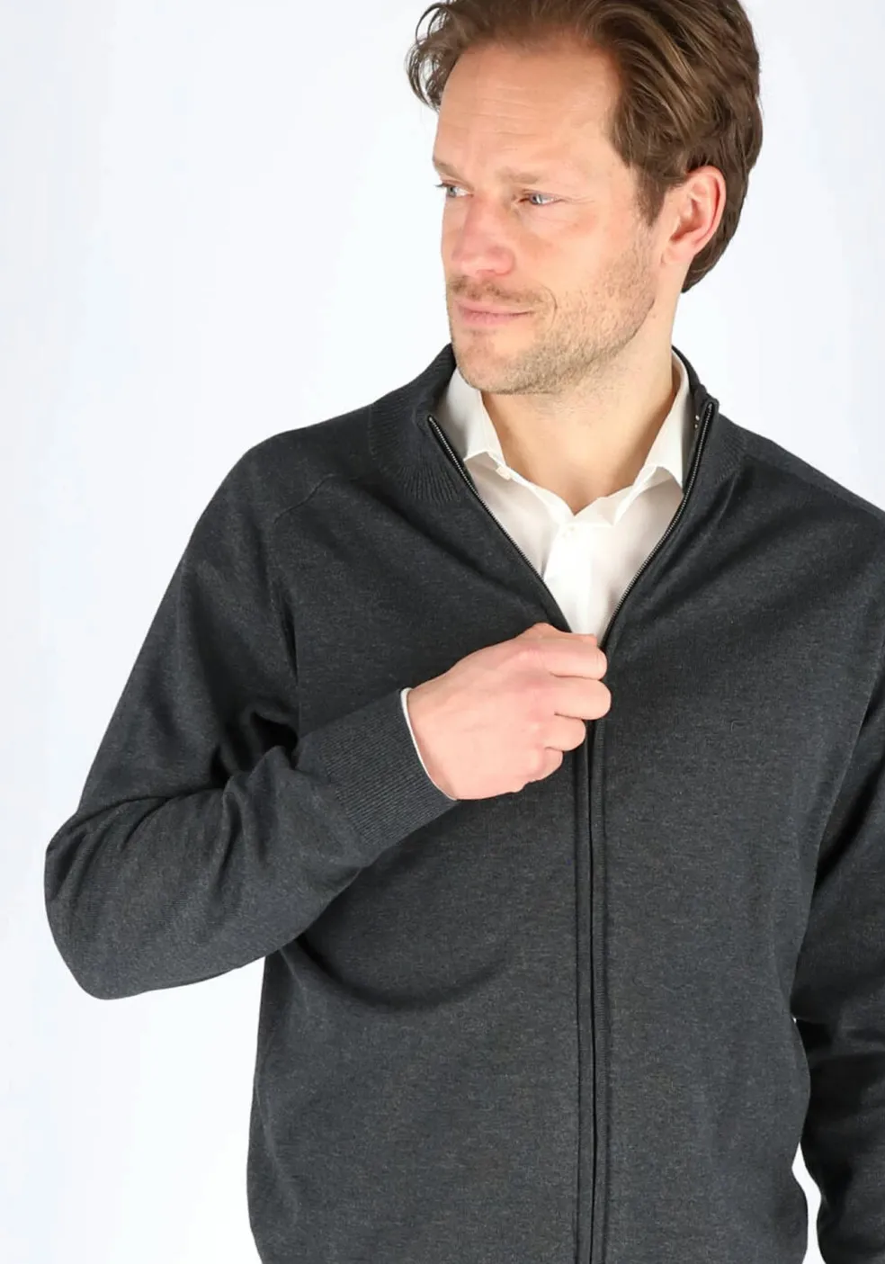CASA MODA heren vest katoen, met rits, antraciet