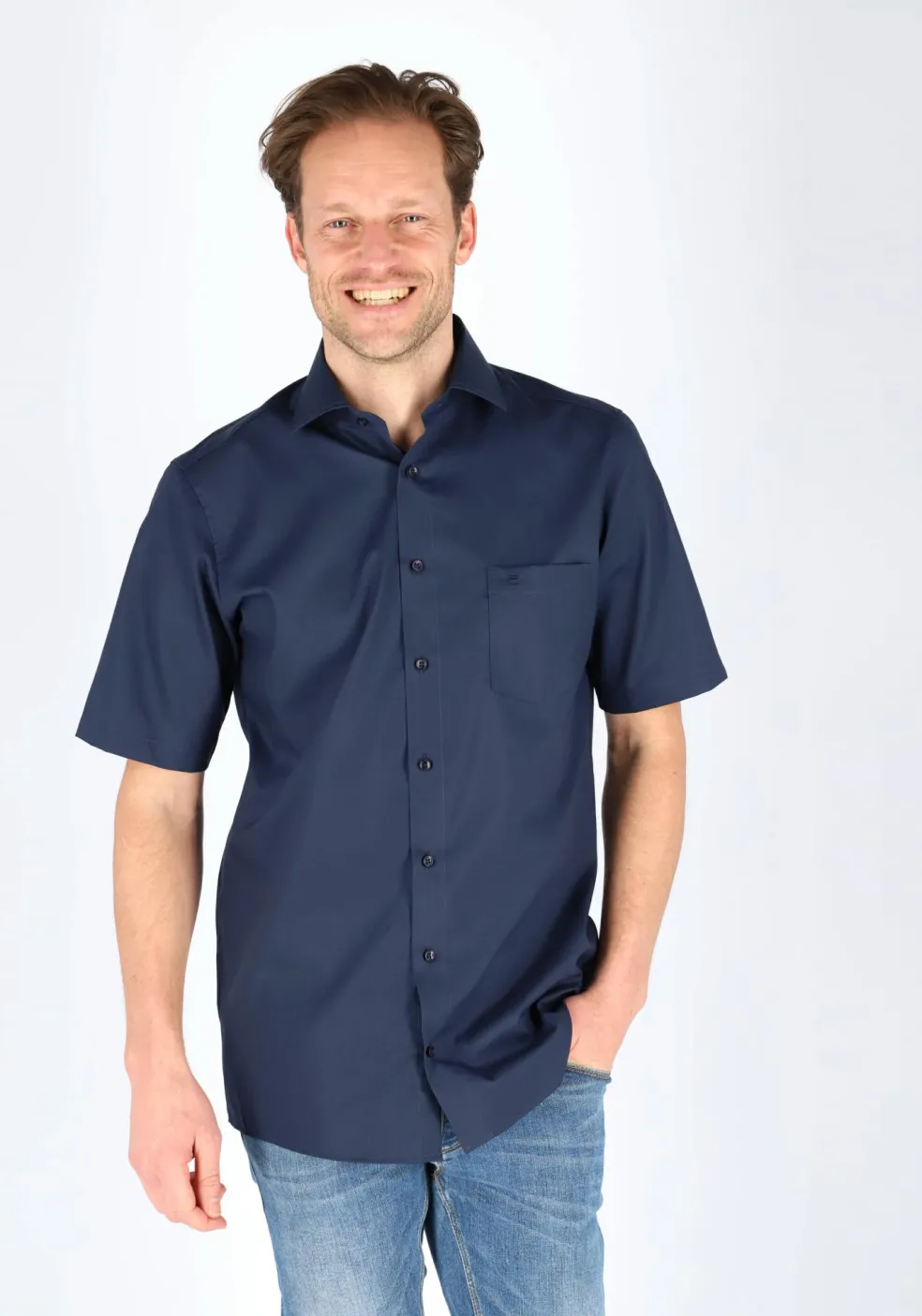 CASA MODA modern fit overhemd, korte mouw, donkerblauw