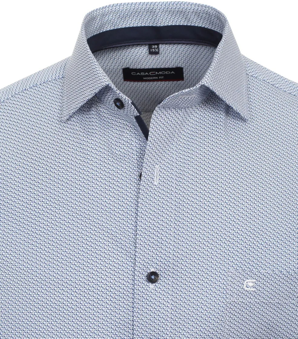 CASA MODA modern fit overhemd, korte mouw, popeline, blauw dessin