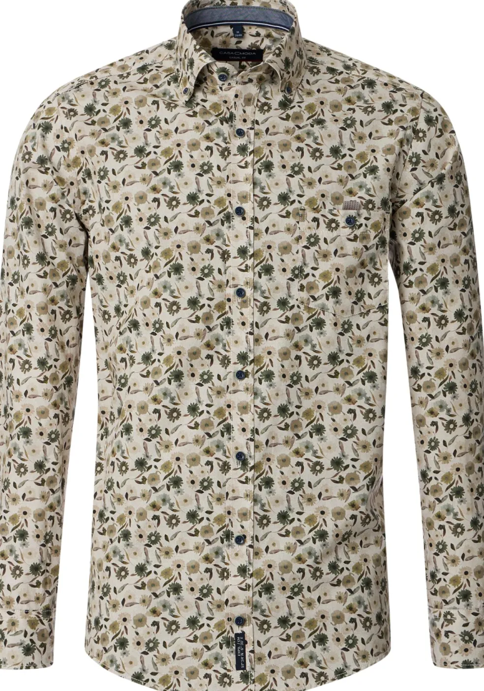CASA MODA Sport casual fit overhemd, popeline, beige met groen dessin