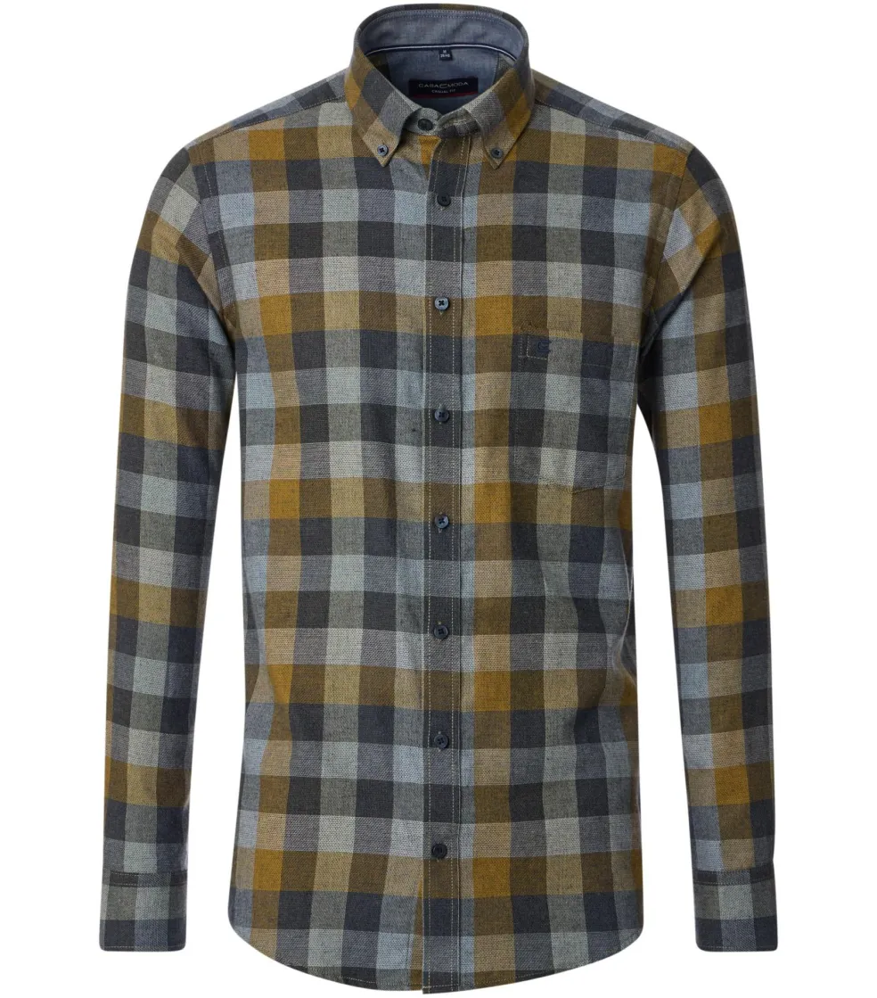 CASA MODA Sport casual fit overhemd, dobby, blauw met groen geruit