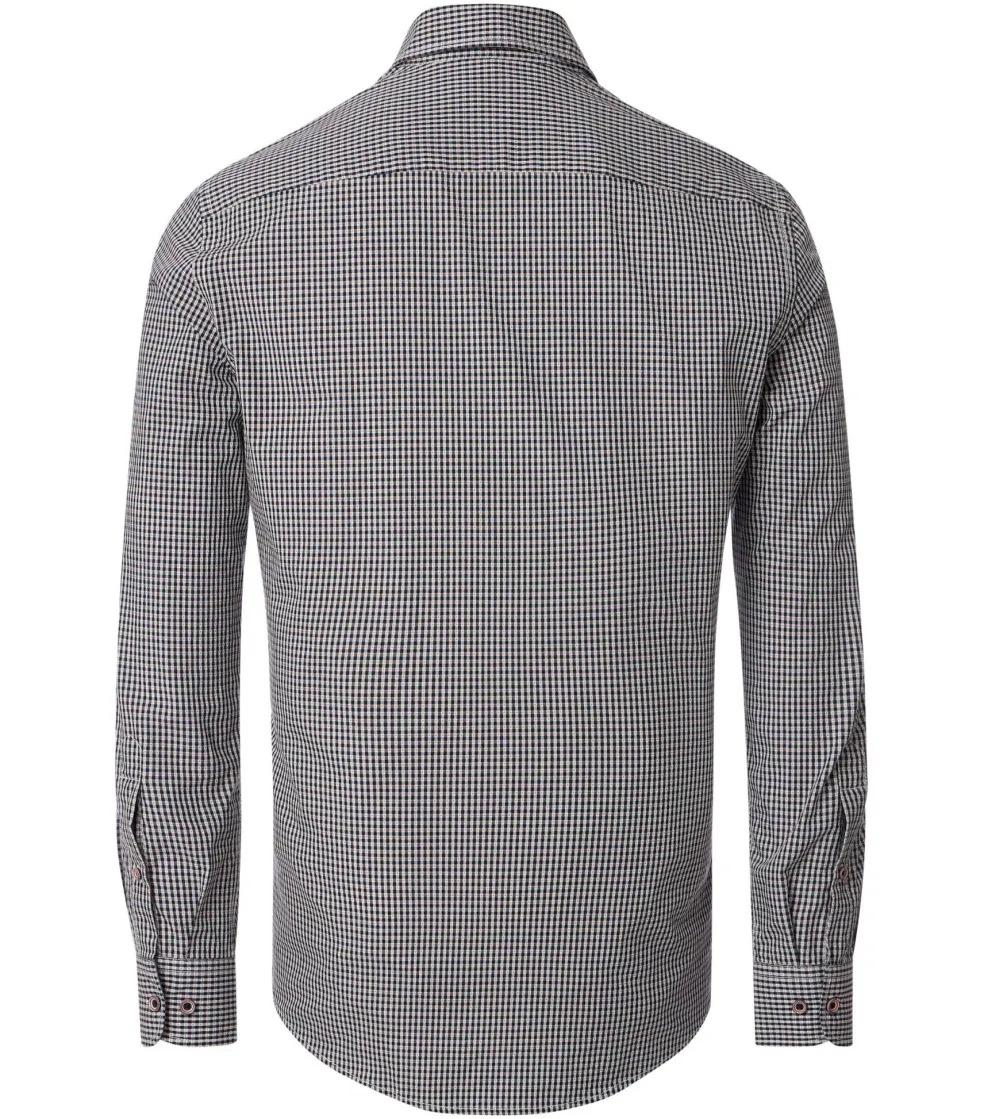 CASA MODA Sport casual fit overhemd, dobby, blauw met wit en oranje geruit