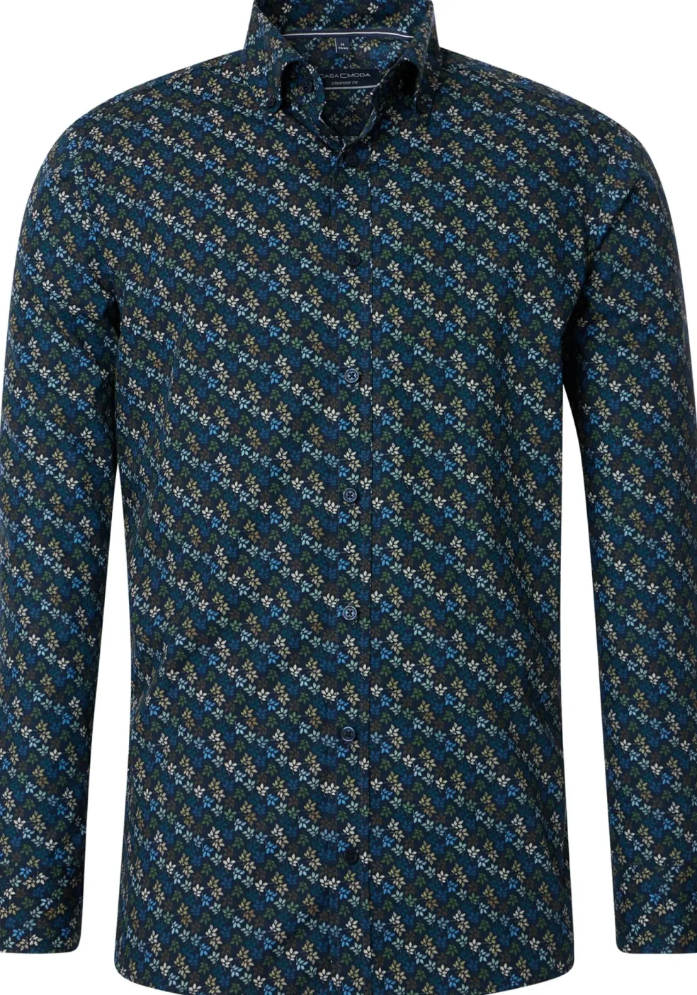 CASA MODA Sport casual fit overhemd, popeline, blauw met groen dessin