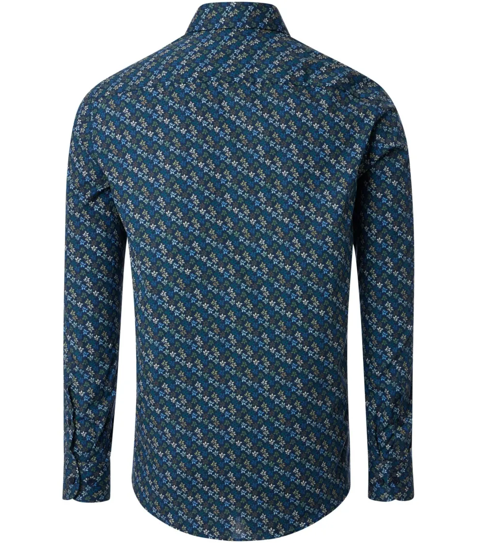 CASA MODA Sport casual fit overhemd, popeline, blauw met groen dessin