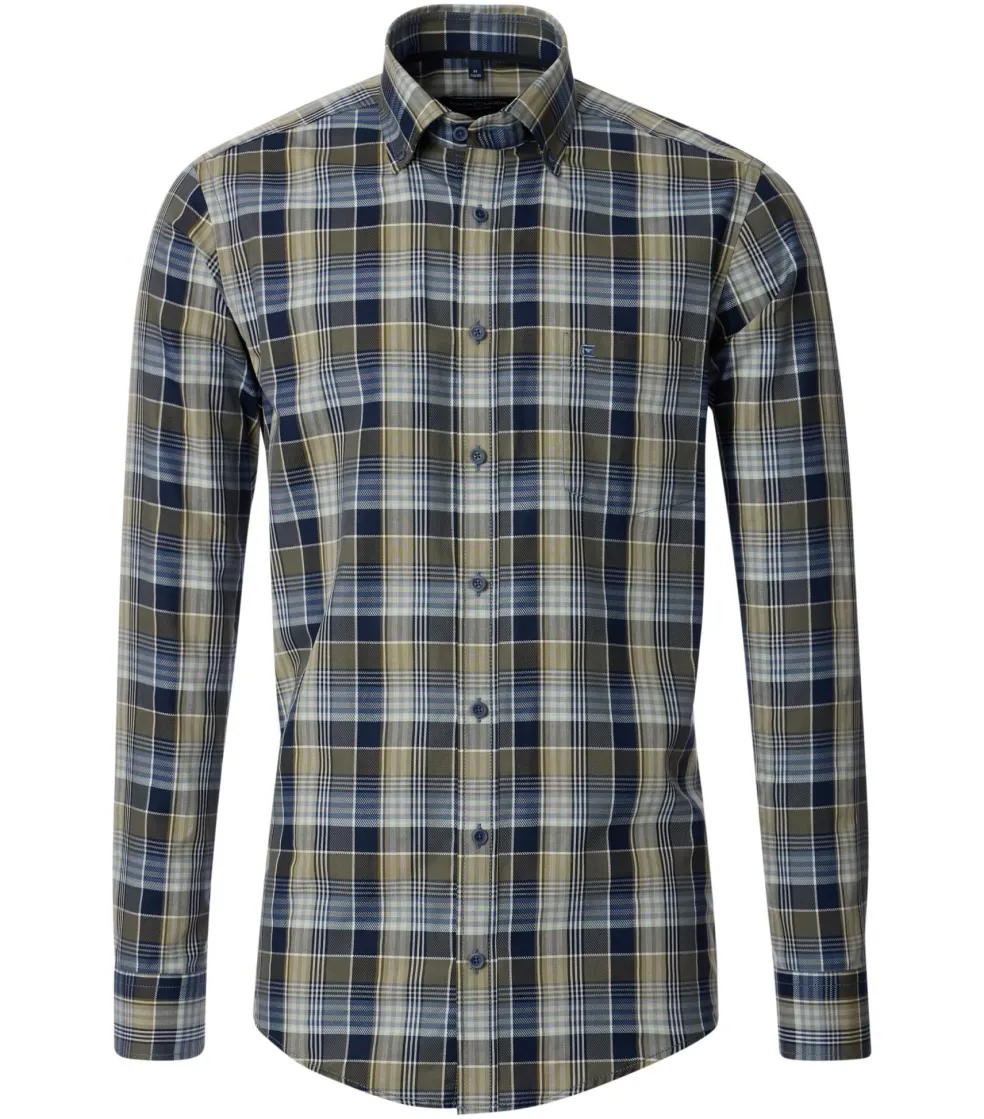 CASA MODA Sport casual fit overhemd, dobby, groen met blauw geruit