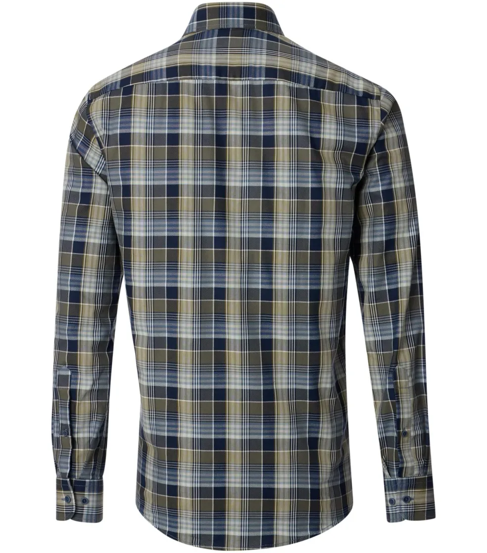 CASA MODA Sport casual fit overhemd, dobby, groen met blauw geruit