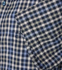 CASA MODA Sport casual fit overhemd, korte mouw, dobby, blauw met beige geruit