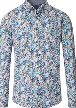 CASA MODA Sport casual fit overhemd, popeline, blauw met wit dessin