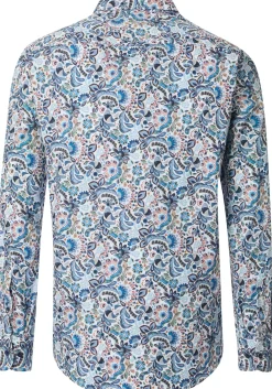 CASA MODA Sport casual fit overhemd, popeline, blauw met wit dessin