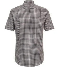 CASA MODA Sport casual fit overhemd, korte mouw, dobby, blauw met wit en oranje geruit