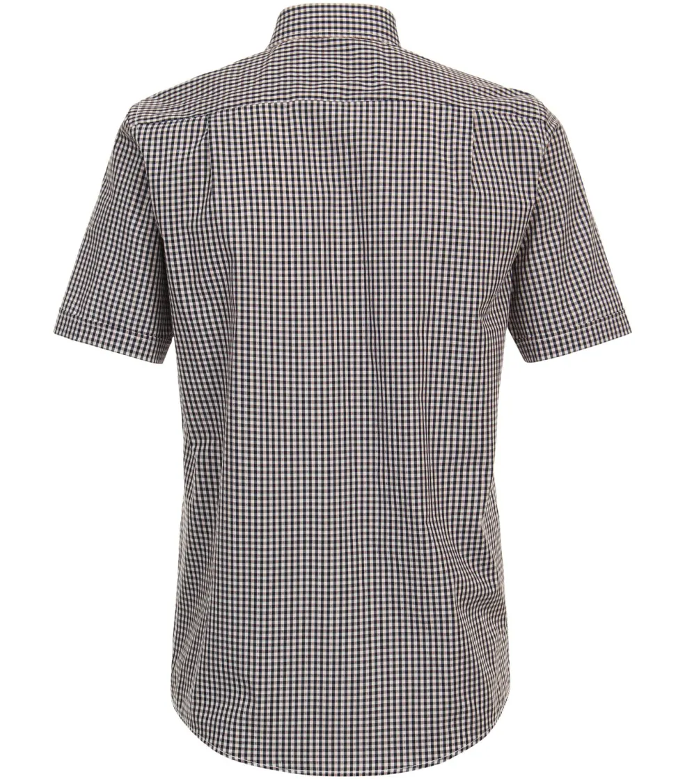 CASA MODA Sport casual fit overhemd, korte mouw, dobby, blauw met wit en oranje geruit