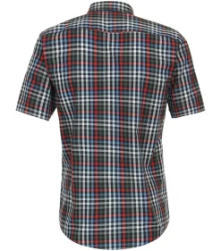 CASA MODA Sport casual fit overhemd, korte mouw, dobby, blauw, rood en groen geruit