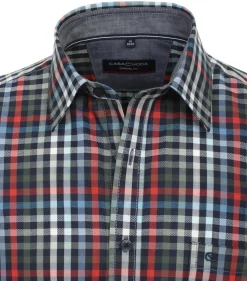 CASA MODA Sport casual fit overhemd, korte mouw, dobby, blauw, rood en groen geruit