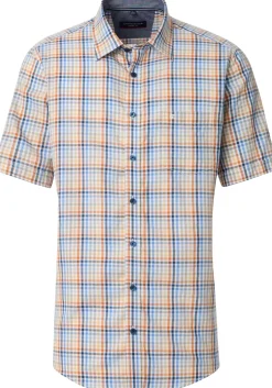 CASA MODA Sport casual fit overhemd, korte mouw, dobby, wit met oranje, blauw en geel dessin