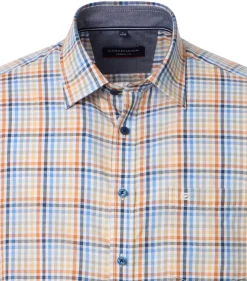 CASA MODA Sport casual fit overhemd, korte mouw, dobby, wit met oranje, blauw en geel dessin