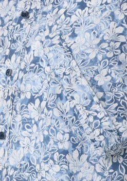 CASA MODA Sport casual fit overhemd, korte mouw, popeline, blauw met wit bloemen dessin