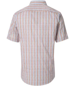 CASA MODA Sport casual fit overhemd, korte mouw, popeline, oranje met blauw en wit gestreept
