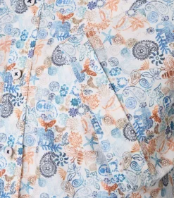 CASA MODA Sport casual fit overhemd, korte mouw, popeline, wit met blauw en oranje dessin